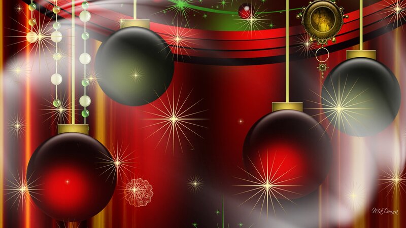 Christmas Ornaments — Red, Festive, Digital Art