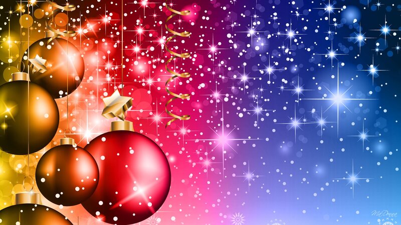 Christmas Ornaments — Red, Festive, Night, Digital Art