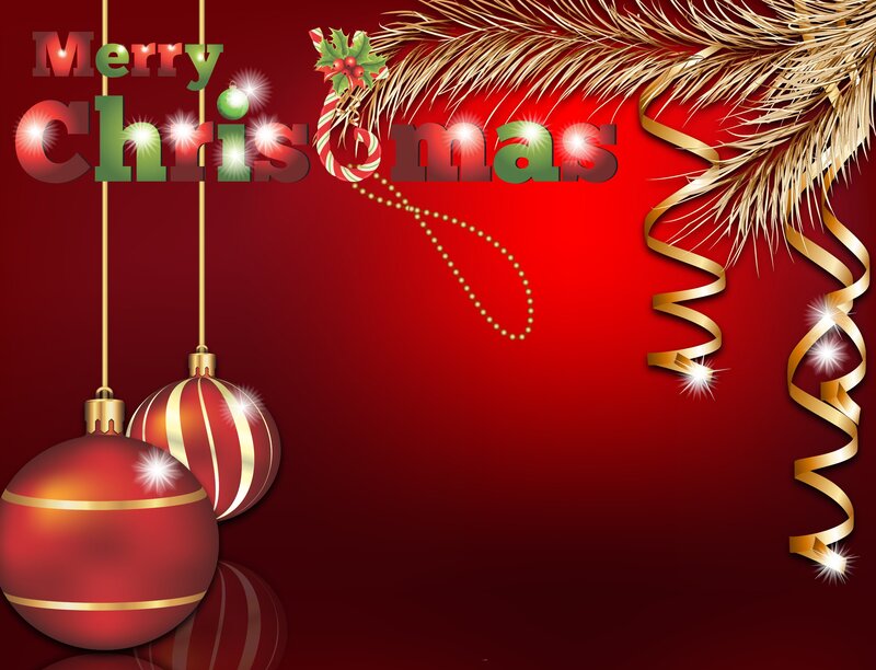 Christmas Ornaments — Red, Festive, Winter, Digital Art, Pine Branches
