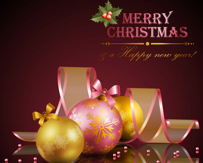 Christmas Ornaments — Red, Festive, Winter, Digital Art, Ribbons, Holly