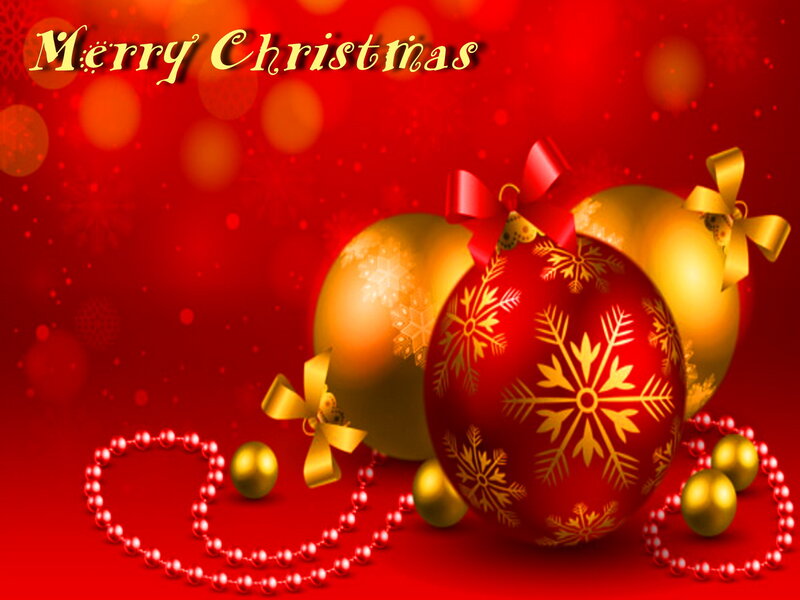 Christmas Ornaments — Red, Festive, Winter, Digital Art, Snowflakes, Bows