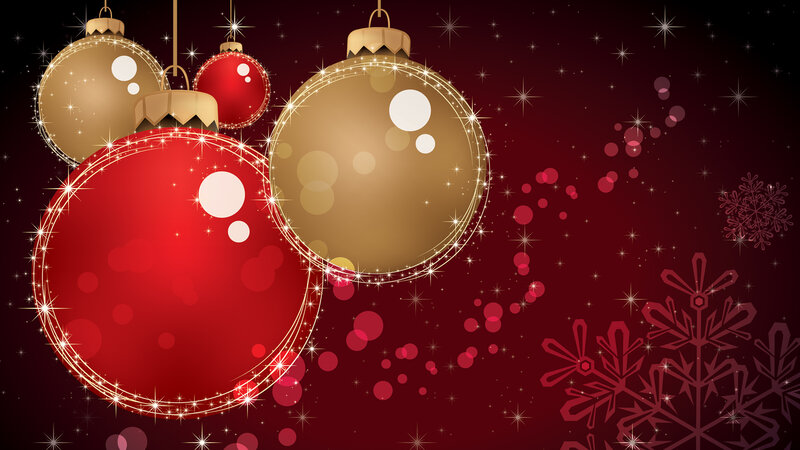 Christmas Ornaments — Red, Festive, Winter, Digital Art, Snowflakes, Sparkles