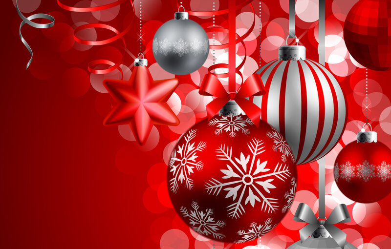 Christmas Ornaments — Red, Festive, Winter, Digital Art