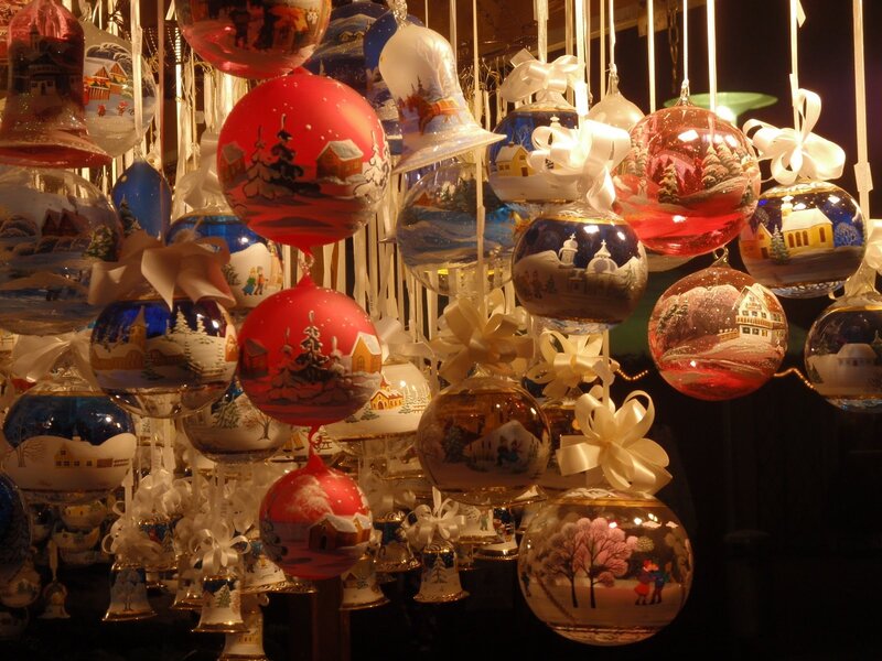 Christmas Ornaments — Red, Festive, Winter, Photograph, Ribbons