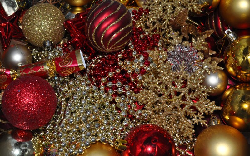 Christmas Ornaments — Red, Festive, Winter, Photograph, Snowflakes