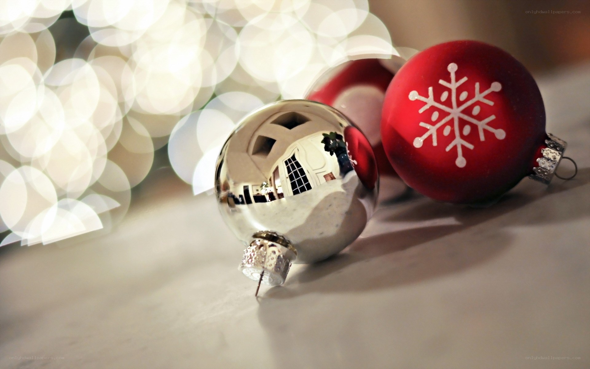 Christmas ornaments with bokeh lights
