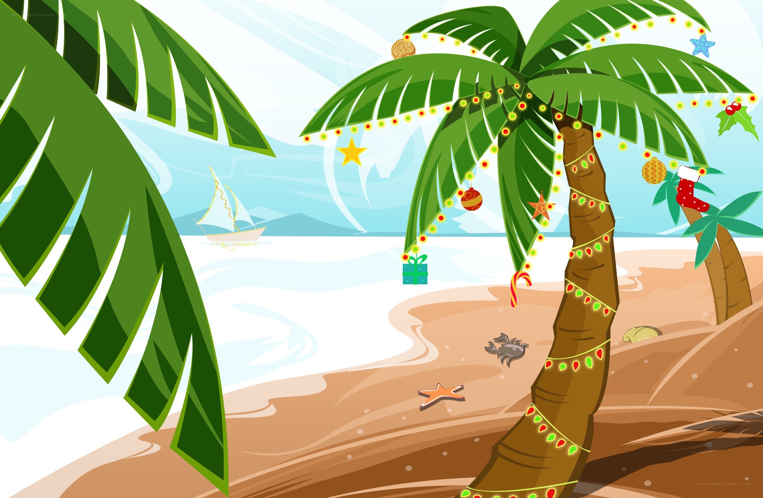 Christmas palm tree beach
