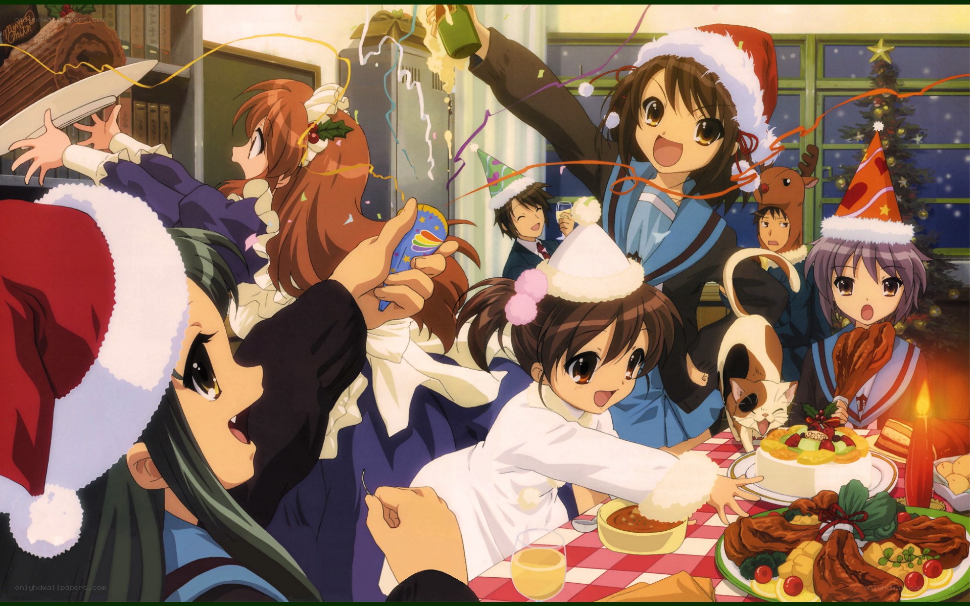 Christmas party with anime characters