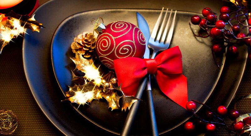 Christmas Place Setting — Red, Festive, Night, Photograph