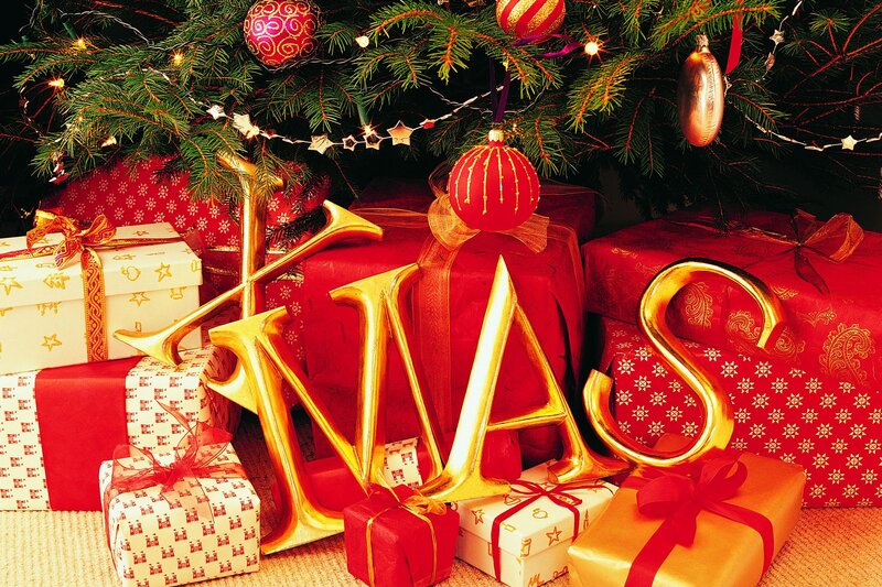 Christmas Presents under Tree — Red, Festive, Winter