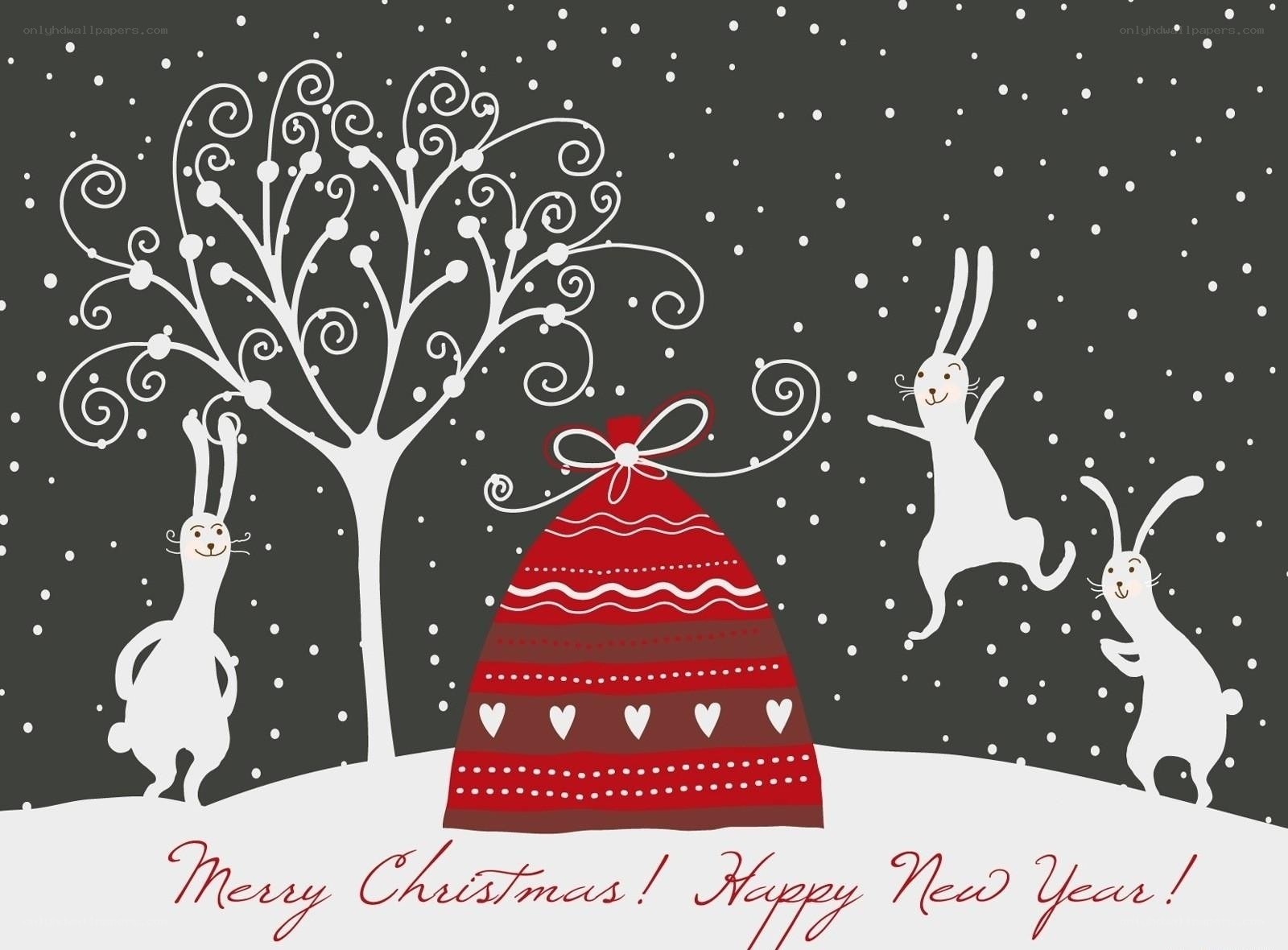 Christmas rabbits in snow