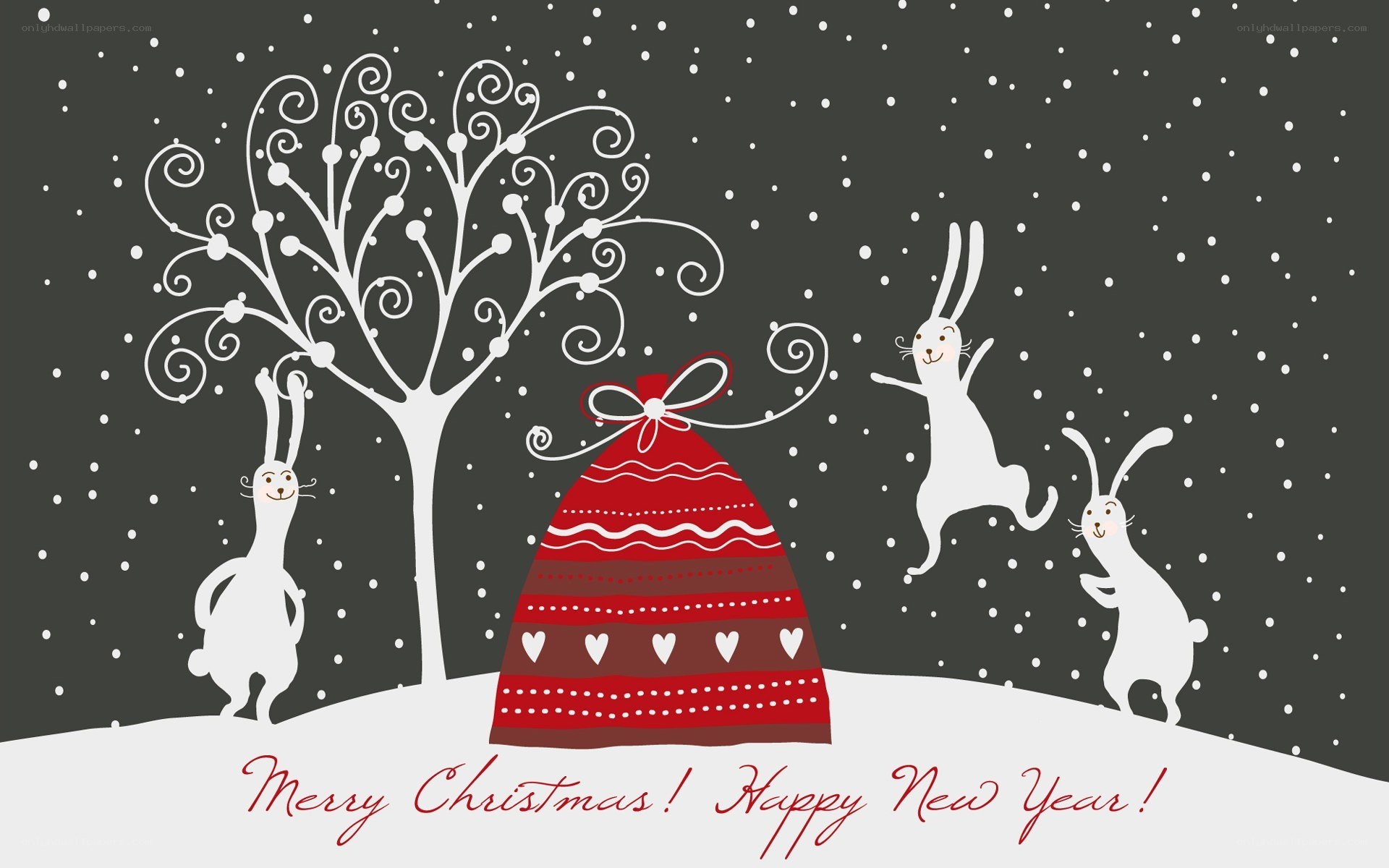 Christmas rabbits in snow