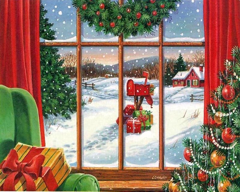 Christmas Scene Through Window