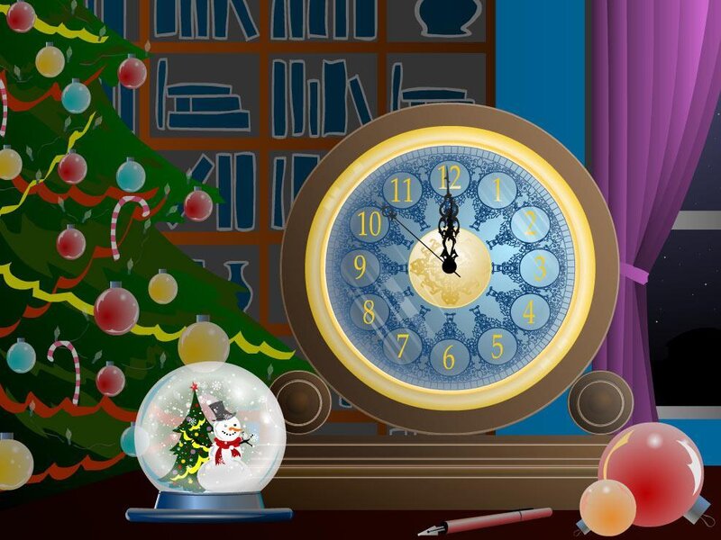 Christmas scene with clock