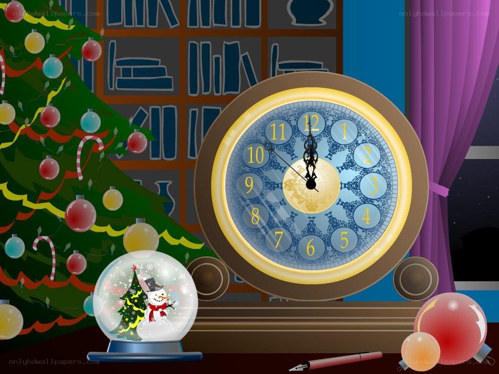 Christmas scene with clock