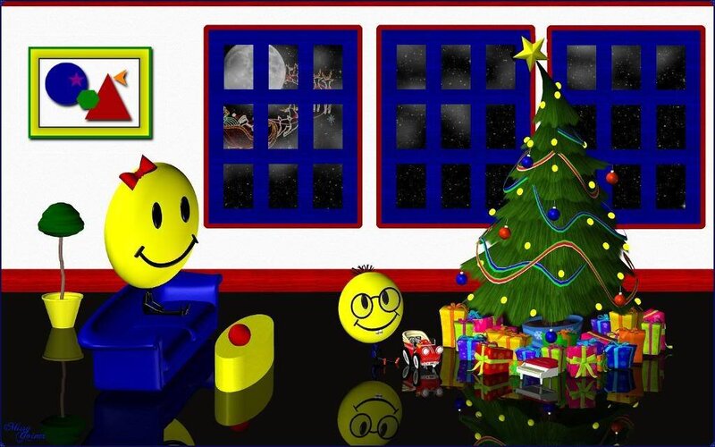 Christmas scene with smiley characters