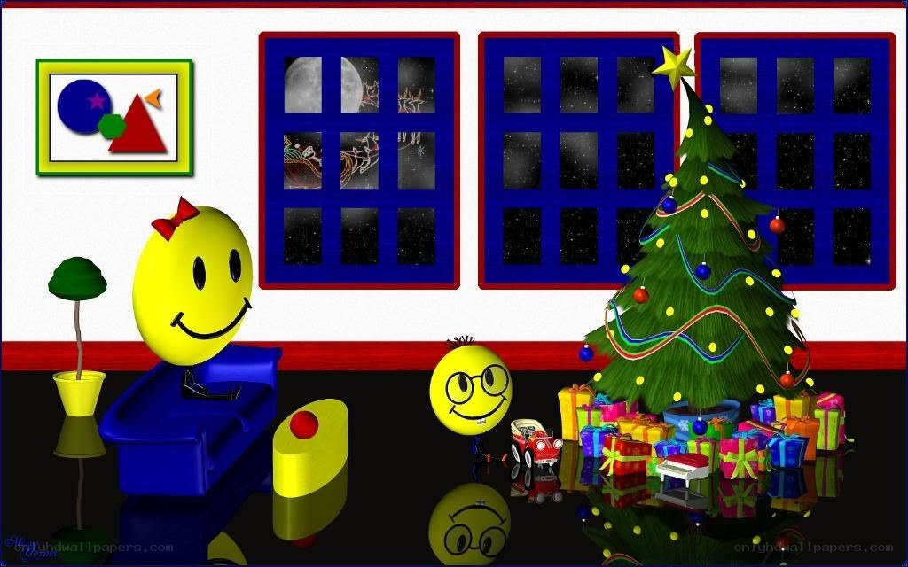 Christmas scene with smiley characters