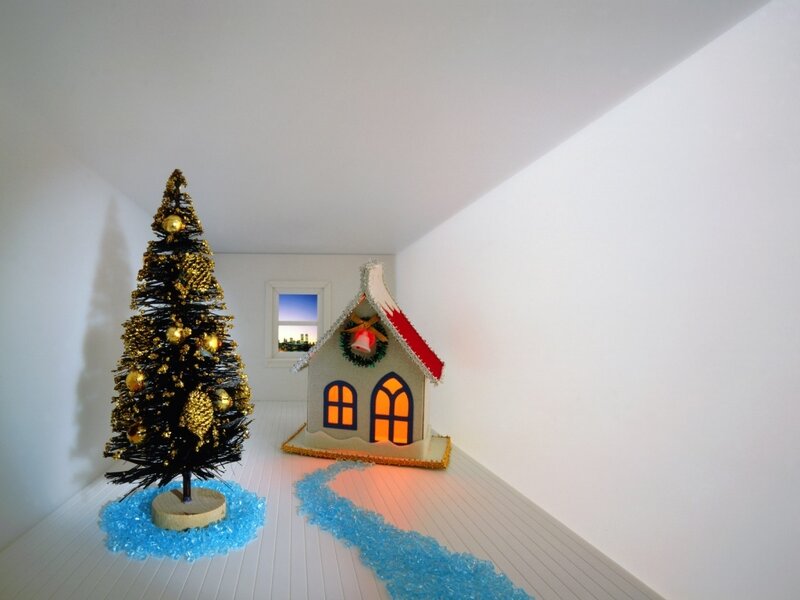 Christmas scene with tree and house