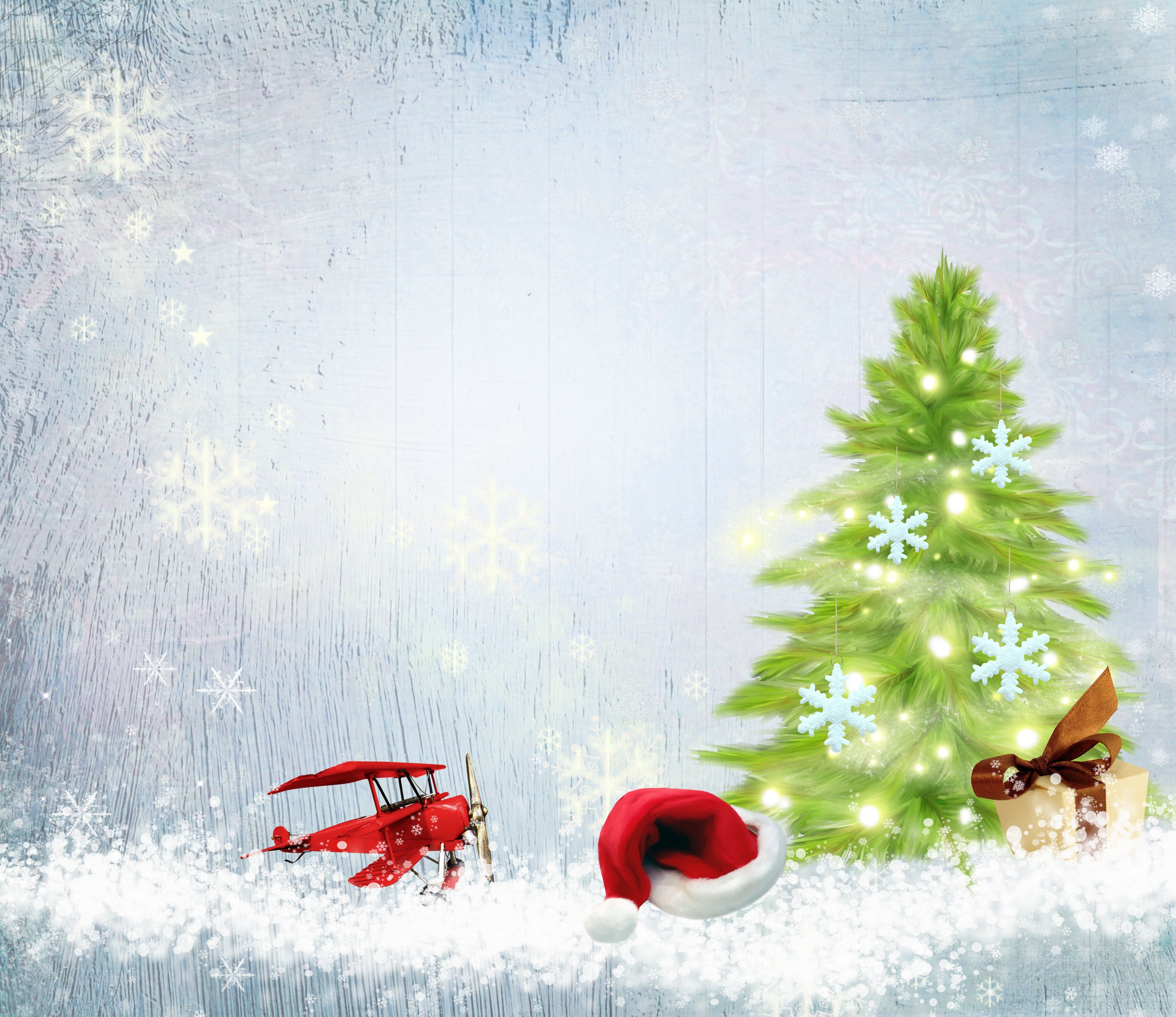 Christmas scene with tree and plane