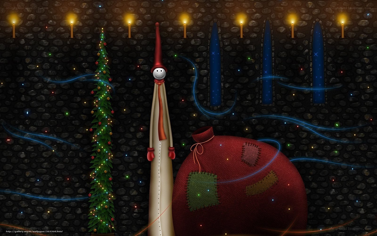 Christmas scene with whimsical characters