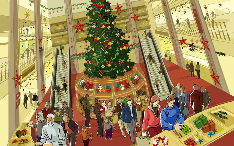 Christmas shopping in a mall