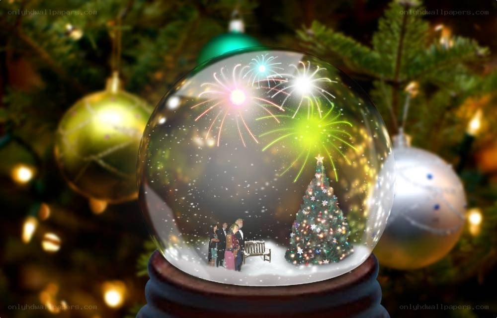 Christmas snow globe with fireworks