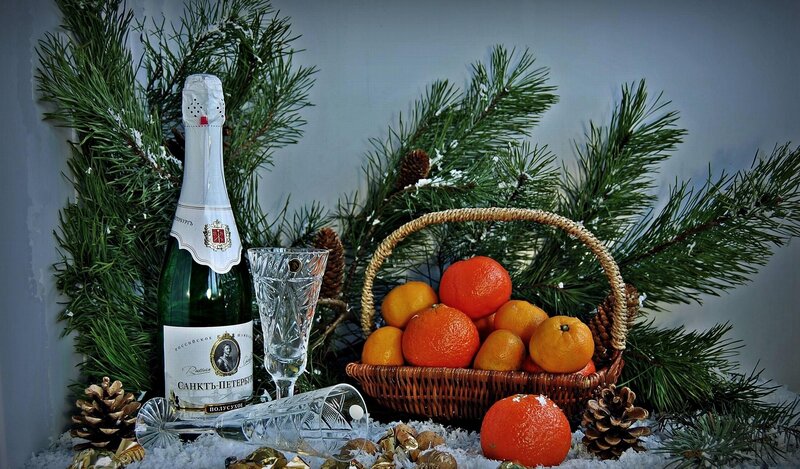 Christmas still life with champagne