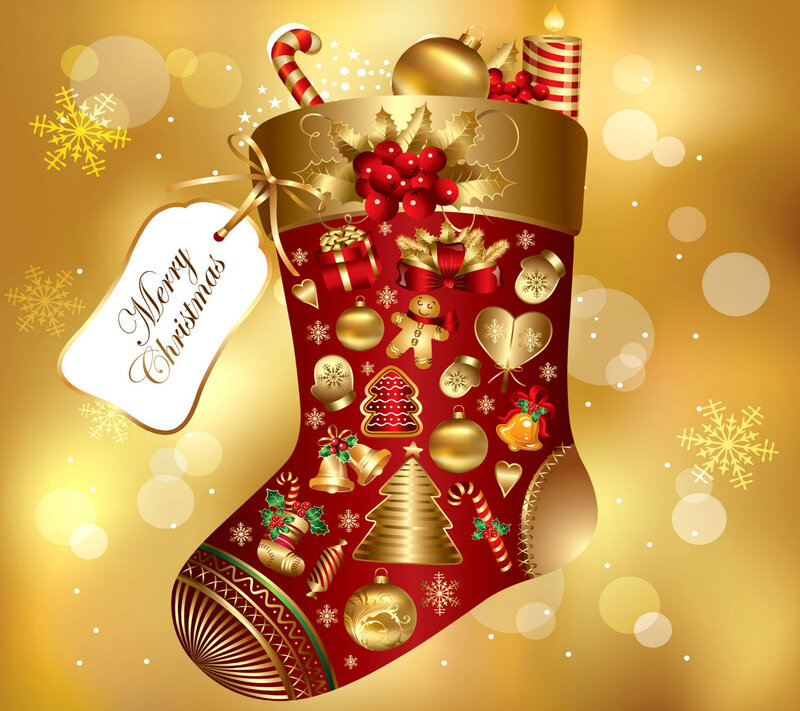 Christmas Stocking with Ornaments — Red