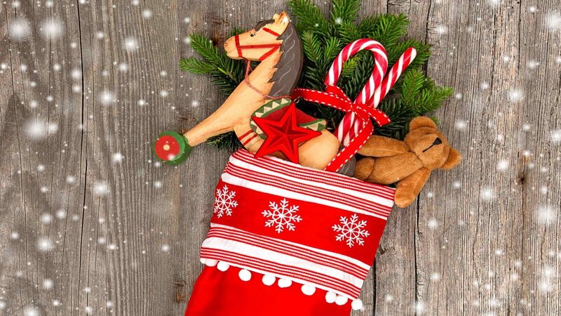 Christmas Stocking with Toys — Red, Festive