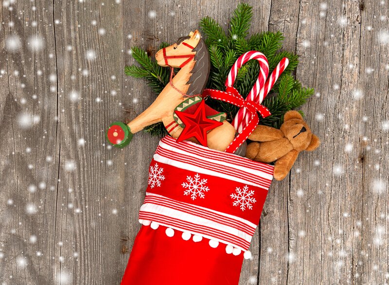 Christmas Stocking with Toys — Red