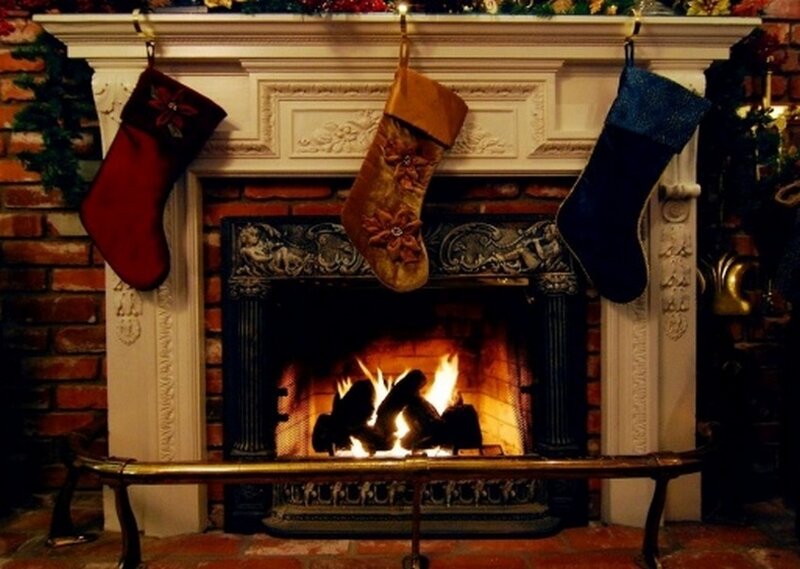 Christmas stockings by fireplace