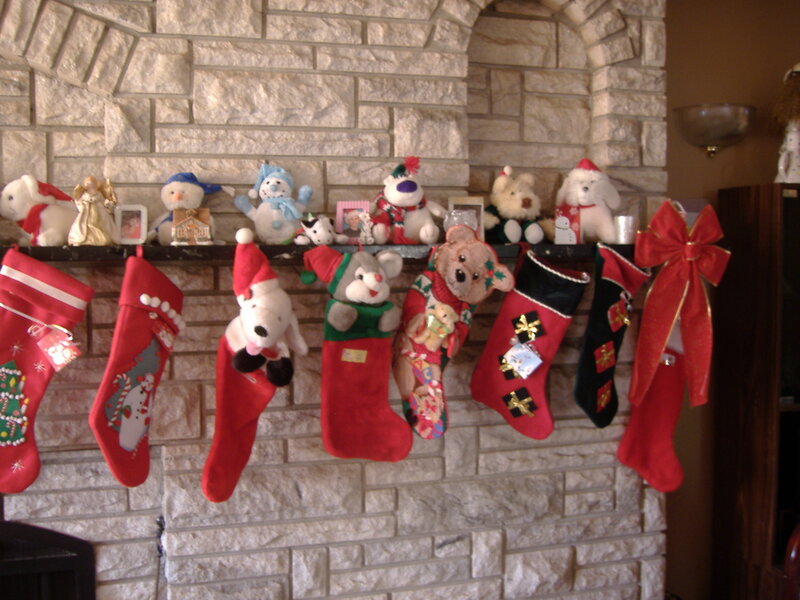 Christmas Stockings on Mantel — Red, Festive, Winter