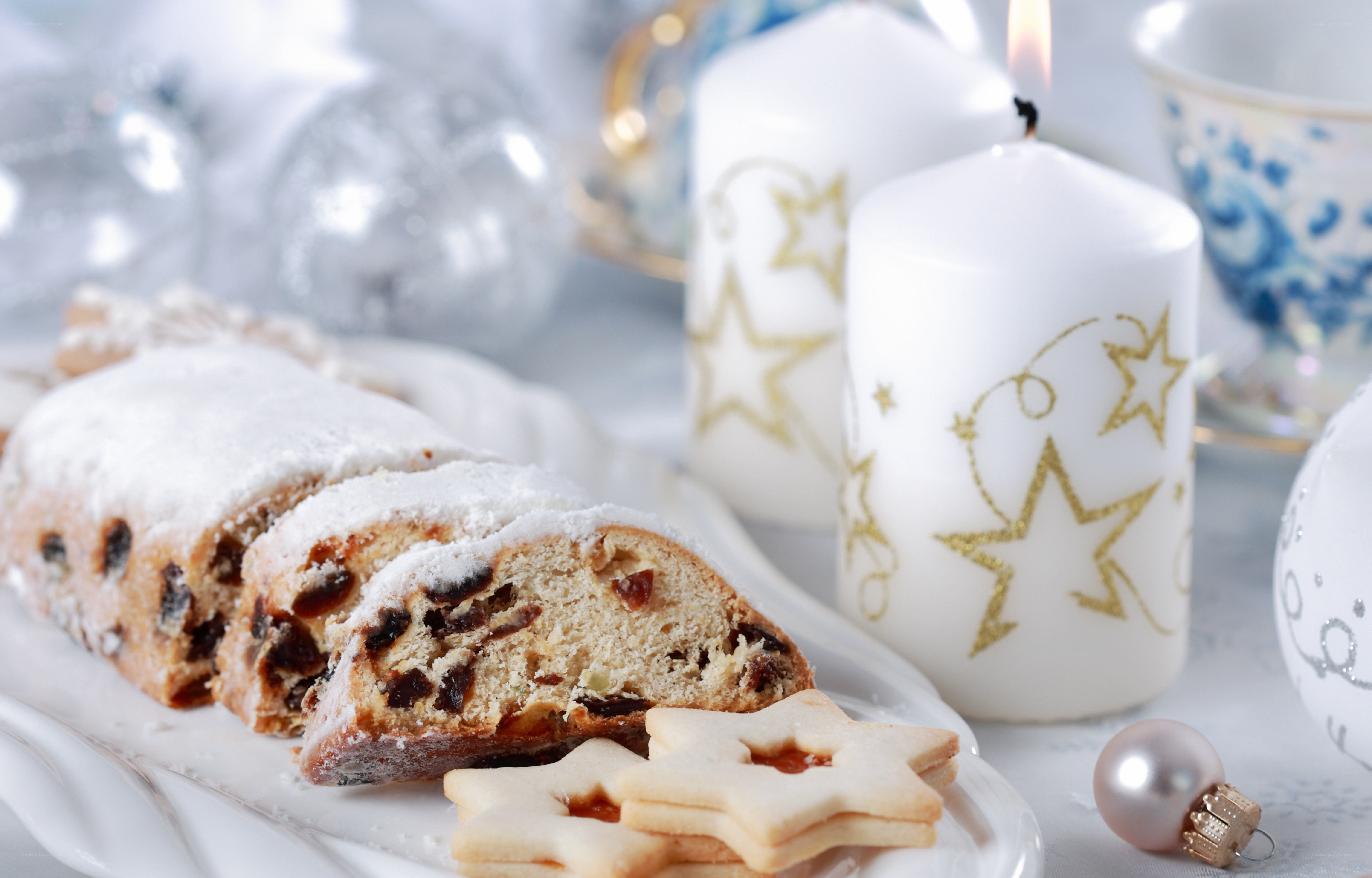 Christmas stollen with candles
