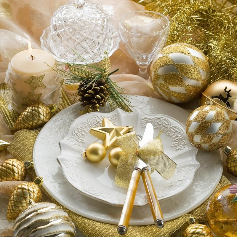 Christmas Table Setting — Gold, Festive, Winter, Photograph, Ornaments