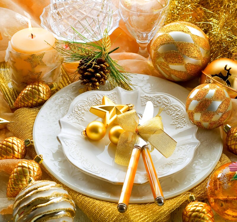 Christmas Table Setting — Gold, Festive, Winter, Photograph