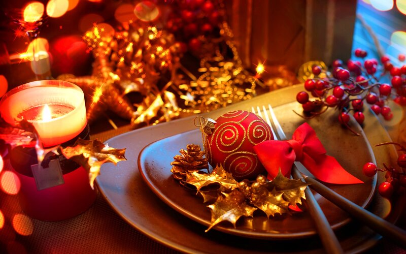 Christmas Table Setting — Red, Festive, Night, Photograph, Candle