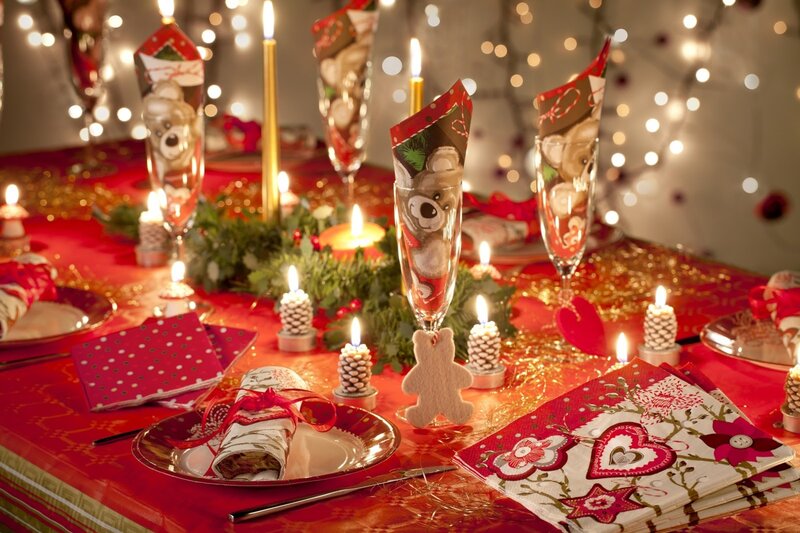 Christmas Table Setting — Red, Festive, Night