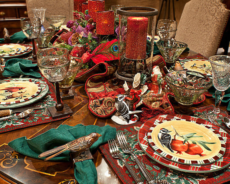 Christmas Table Setting — Red, Festive, Winter, Photograph, Candles, Plates