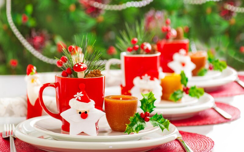 Christmas Table Setting — Red, Festive, Winter, Photograph, Mug