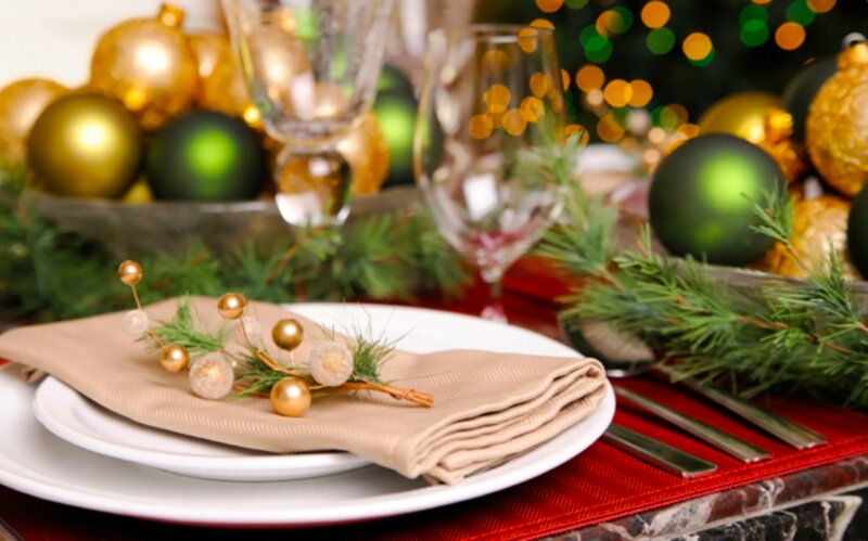 Christmas Table Setting — Red, Festive, Winter, Photograph, Ornaments