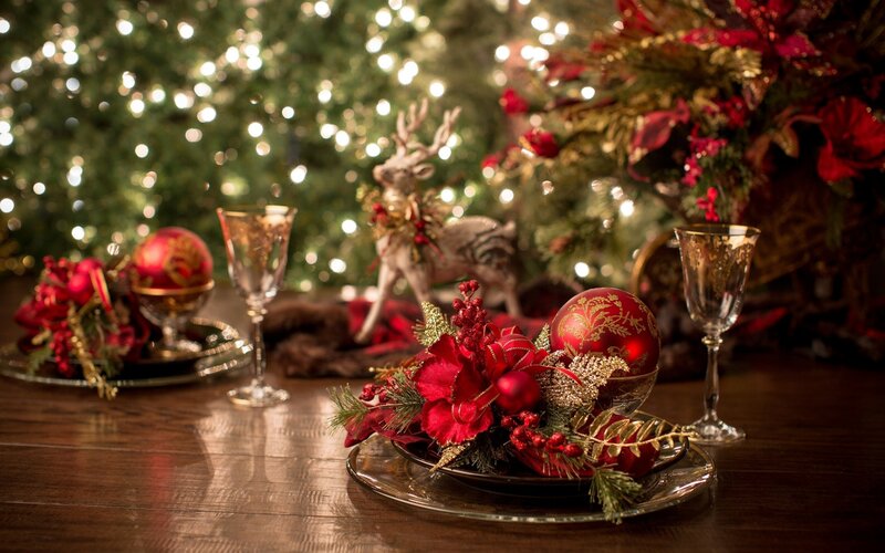 Christmas Table Setting — Red, Festive, Winter, Photograph, Reindeer Figurine
