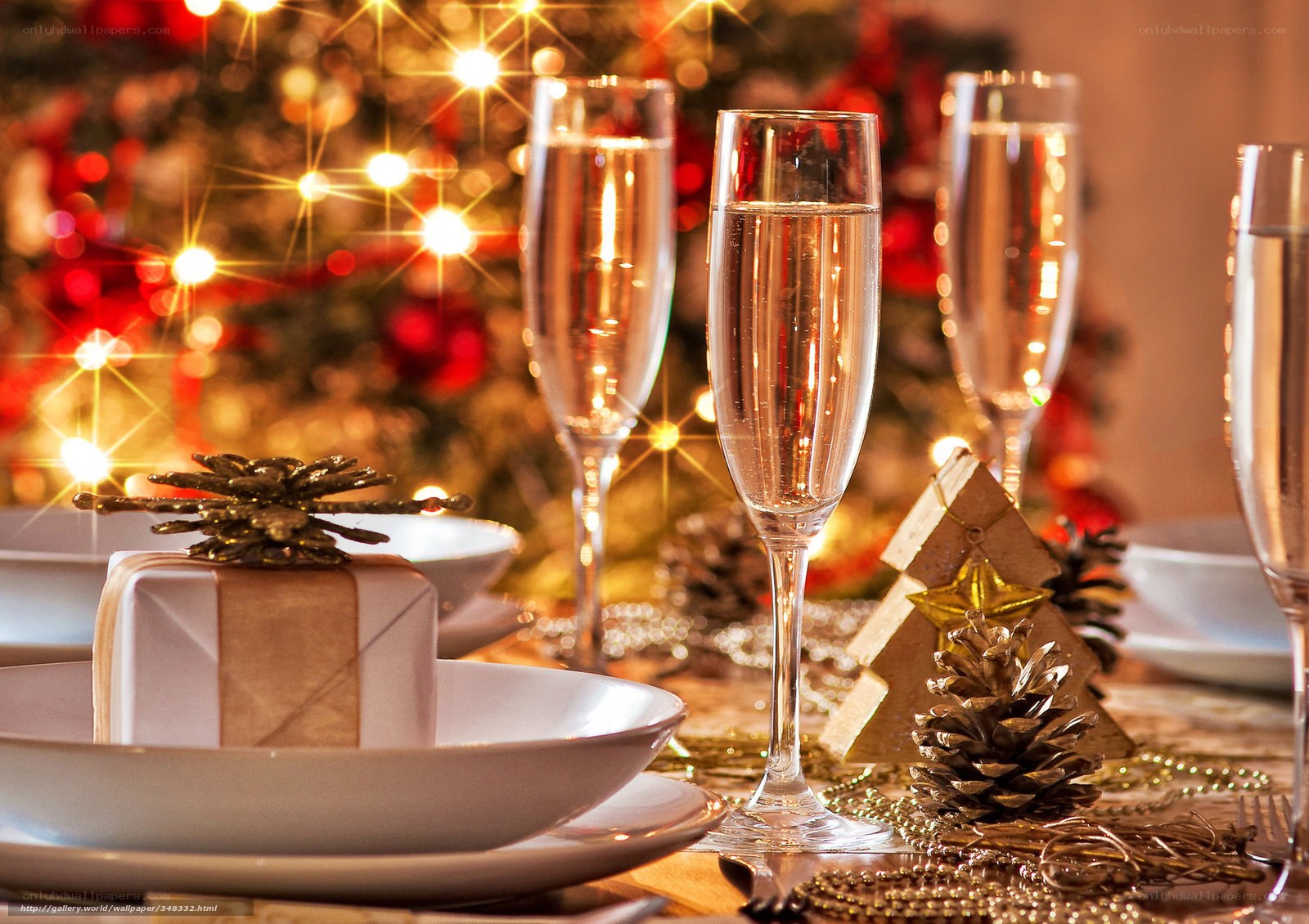 Christmas table with champagne