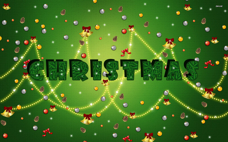 Christmas Text with Ornaments — Green