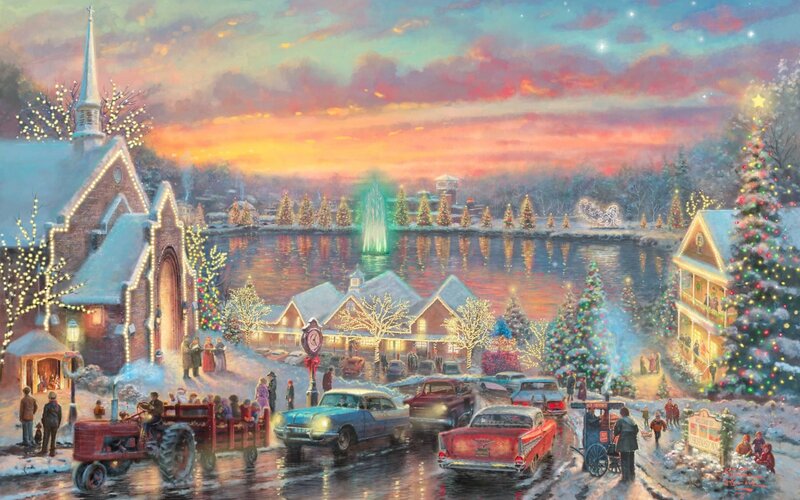 Christmas Town Scene — Red, Festive