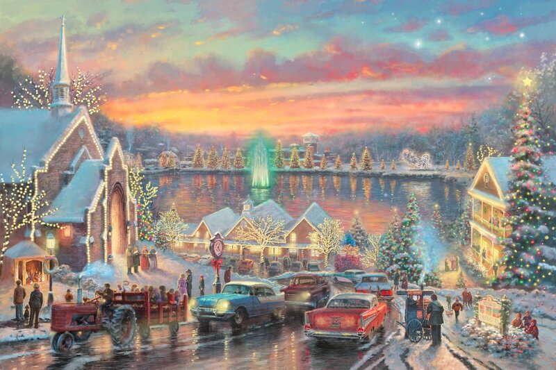 Christmas Town Scene — Red, Festive, Winter