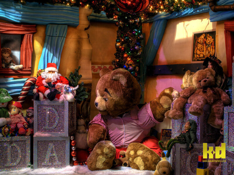 Christmas toy display with teddy bear