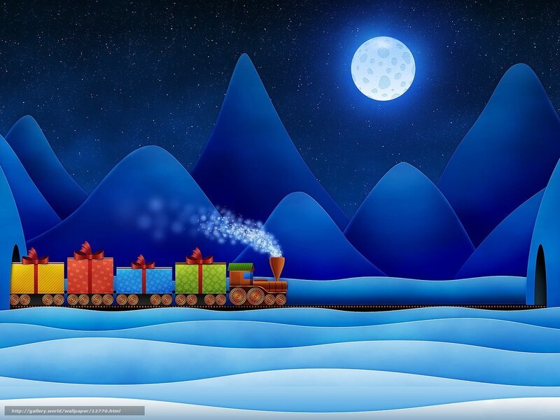 Christmas train in snowy mountains