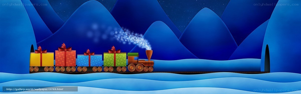 Christmas train in snowy mountains