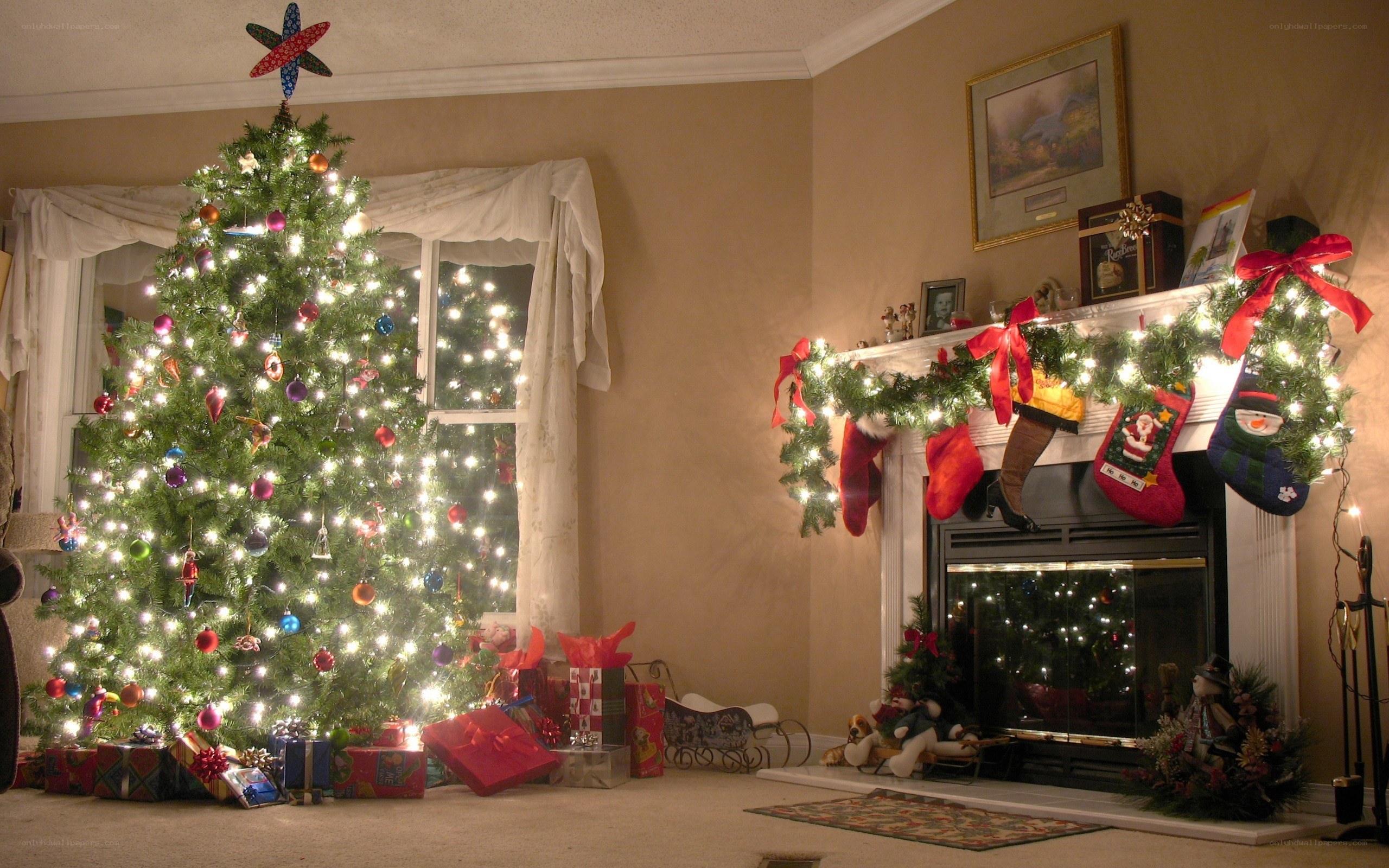 Christmas tree and fireplace
