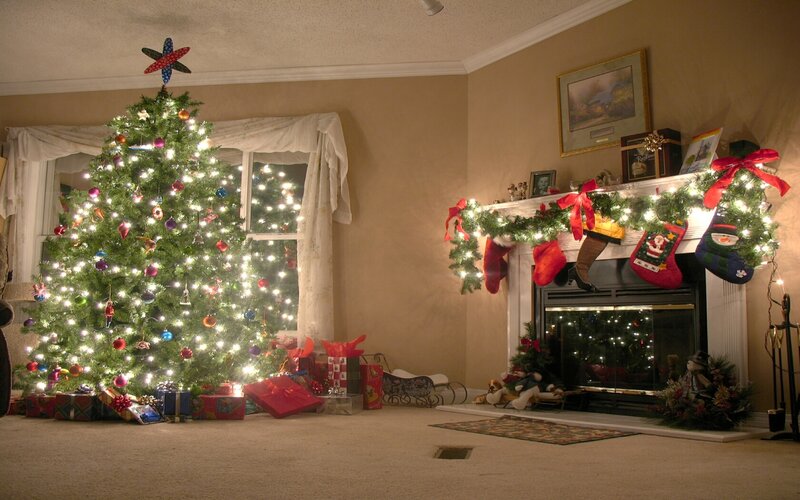 Christmas tree and fireplace